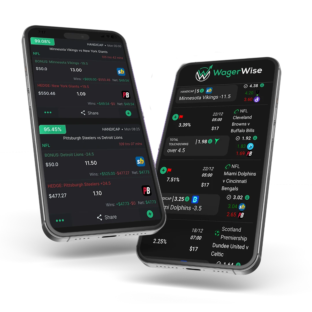 Two angled smartphone mockups with app interfaces and soft shadows.